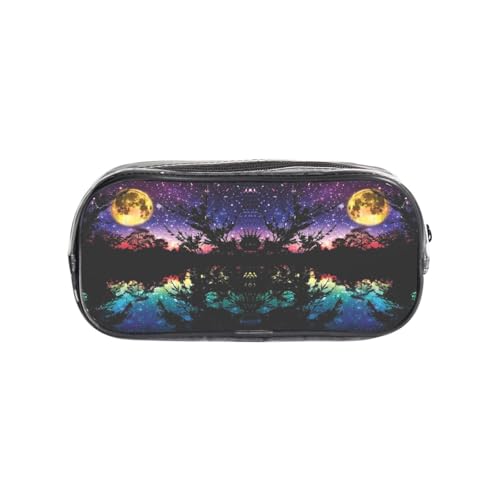 HAHAFU Federmäppchen aus transparentem PVC, Motiv: Nacht mit Bäumen, transparente Make-up-Tasche für Schule, Büro, Reisen, Fitnessstudio, Zubehör (komplett bedruckte Vorderseite) von HAHAFU