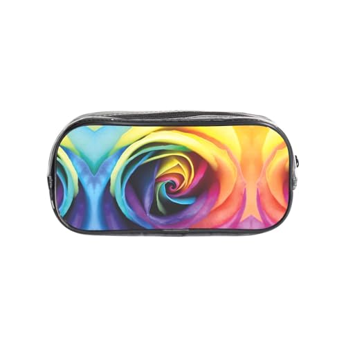 HAHAFU Federmäppchen aus transparentem PVC, Motiv: Regenbogenrosen, transparent, Make-up-Tasche für Schule, Büro, Reisen, Fitnessstudio, Zubehör (komplett bedruckte Vorderseite) von HAHAFU