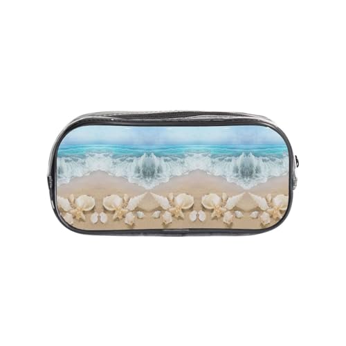 HAHAFU Federmäppchen aus transparentem PVC, Motiv: Strandmuschel, transparente Make-up-Tasche für Schule, Büro, Reisen, Fitnessstudio, Zubehör (komplett bedruckte Vorderseite) von HAHAFU