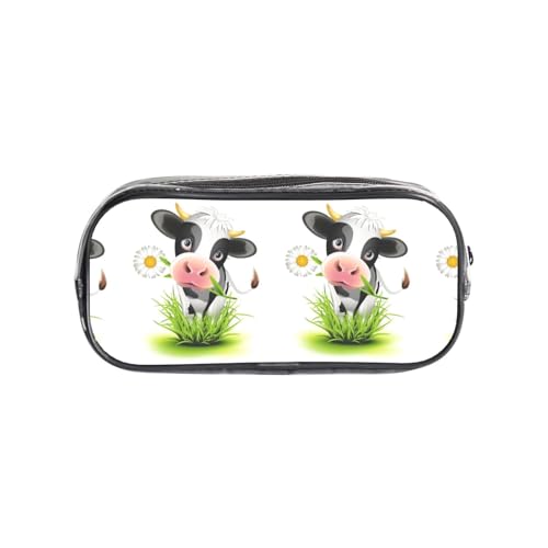 HAHAFU Federmäppchen aus transparentem PVC, Motiv: niedliche Kuh, transparente Make-up-Tasche für Schule, Büro, Reisen, Fitnessstudio, Zubehör (komplett bedruckte Vorderseite) von HAHAFU