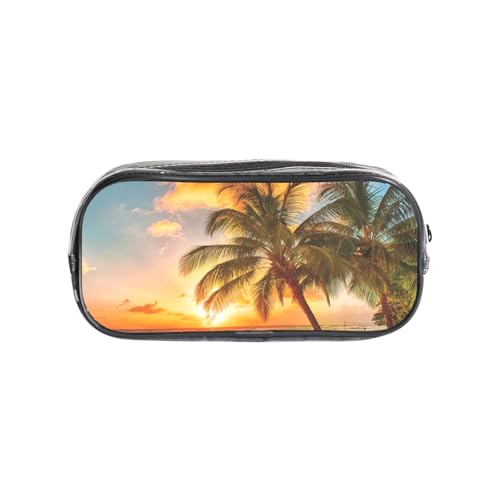 HAHAFU Federmäppchen aus transparentem PVC, Motiv: tropischer Strand, Palme, Sonnenuntergang, transparente Make-up-Tasche für Schule, Büro, Reisen, Fitnessstudio, Zubehör (komplett bedruckte von HAHAFU