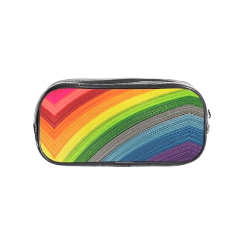 HAHAFU Federmäppchen aus transparentem PVC, Regenbogenfarben, gestreift, transparent, Make-up-Tasche für Schule, Büro, Reisen, Fitnessstudio, Zubehör (komplett bedruckte Vorderseite) von HAHAFU