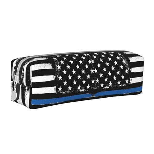 HAHAFU Federmäppchen für Mädchen und Jungen, Motiv: blaue dünne Linie, USA-Flagge, bedrucktes Leder, Schreibwaren, Organizer, Box, Schule, Büro, Federmäppchen, weiß, Einheitsgröße, Taschen-Organizer von HAHAFU