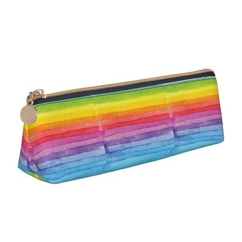 HAHAFU Federmäppchen für Mädchen und Jungen, Regenbogenfarben, gestreift, bedrucktes Leder, Schreibwaren, Organizer, Box, Schule, Bürobedarf, weiß, Einheitsgröße, Taschen-Organizer von HAHAFU