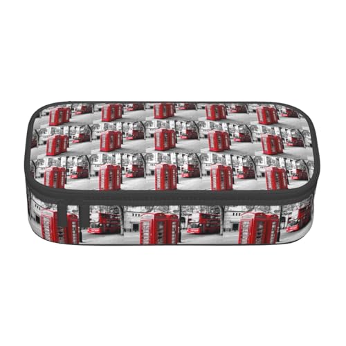 HAHAFU Federmäppchen für Telefonzelle, langlebig, großes Fassungsvermögen, mit mehreren Fächern, bedruckt, wasserabweisend, Polyester, Schulbedarf-Organizer (quadratisches Design), Schwarz von HAHAFU