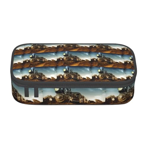 HAHAFU Federmäppchen für Zug und Eisenbahn, langlebig, großes Fassungsvermögen, mit mehreren Fächern, bedruckt, wasserabweisend, Polyester, Schulbedarf-Organizer (quadratisches Design), Schwarz von HAHAFU