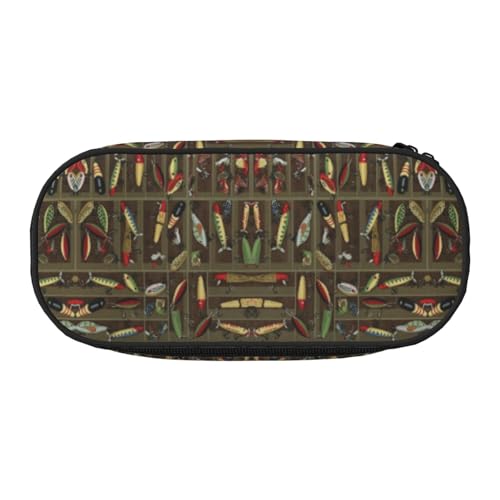 HAHAFU Federmäppchen im Angelköder-Stil, Doppelreißverschluss, Make-up-Tasche, großes Fassungsvermögen, knautschfester Polyester-Organizer mit 4 Stiftfächern und Netztasche für Schule, Büro, Reisen von HAHAFU