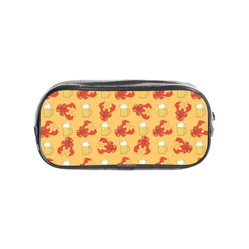 HAHAFU Federmäppchen mit Bier- und Krebsmuster, transparentes PVC-Federmäppchen, transparente Make-up-Tasche für Schule, Büro, Reisen, Fitnessstudio, Zubehör, Organizer (komplett bedruckte Vorderseite von HAHAFU