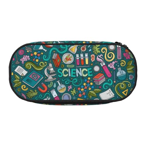 HAHAFU Federmäppchen mit Cartoon-Wissenschaftsthema, Doppelreißverschluss, großes Fassungsvermögen, knautschfester Polyester-Organizer mit 4 Stiftfächern und Netztasche für Schule, Büro, Reisen von HAHAFU