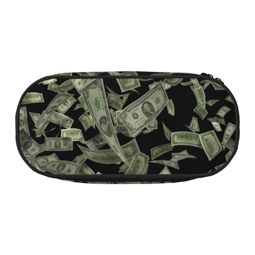 HAHAFU Federmäppchen mit Dollarzeichen, Doppelreißverschluss, Make-up-Tasche, großes Fassungsvermögen, knautschfester Polyester-Organizer mit 4 Stiftfächern und Netztasche für Schule, Büro, Reisen von HAHAFU