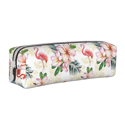 HAHAFU Federmäppchen mit Flamingo-Blumen für Mädchen und Jungen, niedlicher Druck, Leder, Schreibwaren, Organizer, Box, Schule, Bürobedarf, weiß, Einheitsgröße, Taschen-Organizer von HAHAFU