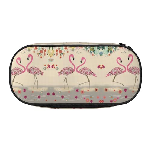 HAHAFU Federmäppchen mit Flamingos und Blumen, Doppelreißverschluss, großes Fassungsvermögen, knautschfester Polyester-Organizer mit 4 Stiftfächern und Netztasche für Schule, Büro, Reisen von HAHAFU