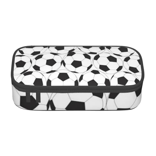 HAHAFU Federmäppchen mit Fußball-Muster, langlebig, großes Fassungsvermögen, mit mehreren Fächern, bedruckt, wasserabweisend, Polyester, Schulbedarf-Organizer (quadratisches Design), Schwarz von HAHAFU