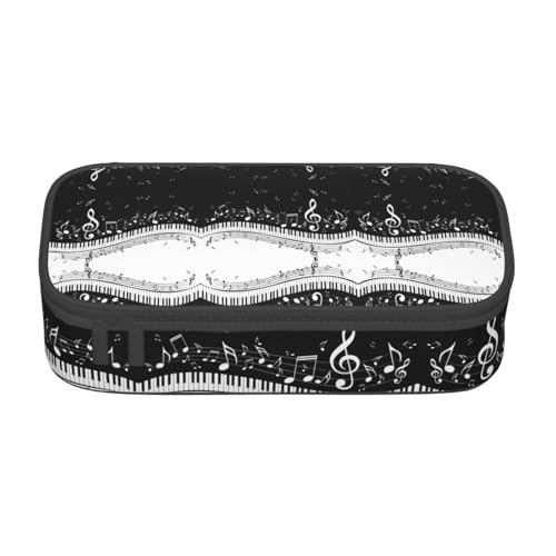 HAHAFU Federmäppchen mit Klaviertasten mit Musiknoten, langlebig, großes Fassungsvermögen, mit mehreren Fächern, bedruckt, wasserabweisend, Polyester, Schulbedarf-Organizer (quadratisches Design von HAHAFU