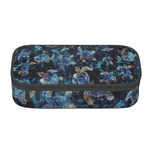 HAHAFU Federmäppchen mit Meeresschildkröte, langlebig, großes Fassungsvermögen, mehrere Fächer, bedruckt, wasserabweisend, Polyester, Schulbedarf-Organizer (quadratisches Design), Schwarz von HAHAFU