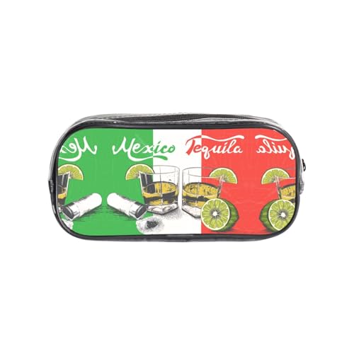HAHAFU Federmäppchen mit Mexiko-Flagge und Tequila, transparentes PVC-Federmäppchen, transparente Make-up-Tasche für Schule, Büro, Reisen, Fitnessstudio, Zubehör, Organizer (komplett bedruckte von HAHAFU