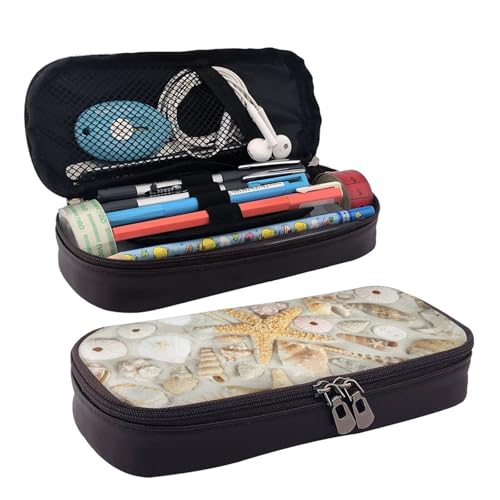 HAHAFU Federmäppchen mit Muscheln auf weißem Sand, für Mädchen und Jungen, Leder, personalisierbar, großes Schreibwaren-Federmäppchen mit Fächern., Schwarz , Einheitsgröße, Taschen-Organizer HAHAFU Federmäppchen mit Muscheln auf weißem Sand, für Mädchen und Jungen, Leder, personalisierbar, großes Schreibwaren-Federmäppchen mit Fächern., Schwarz , Einheitsgröße, Taschen-Organizer von HAHAFU