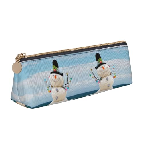 HAHAFU Federmäppchen mit Schneemann mit Muscheln am Sandstrand, niedliches Federmäppchen für Mädchen und Jungen, bedrucktes Leder, Schreibwaren-Organizer, Box, Schule, Bürobedarf, weiß, Einheitsgröße, von HAHAFU