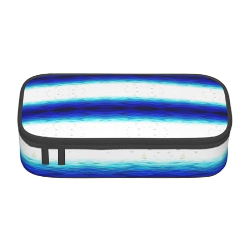 HAHAFU Federmäppchen mit Segelboot mit Vögeln, maritim, langlebig, großes Fassungsvermögen, mit mehreren Fächern, bedruckt, wasserabweisend, Polyester, Schulbedarf-Organizer (quadratisches Design von HAHAFU