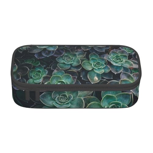 HAHAFU Federmäppchen mit Sukkulenten, langlebig, großes Fassungsvermögen, mehrere Fächer, bedruckt, wasserabweisend, Polyester, Schulbedarf-Organizer (quadratisches Design), Schwarz , Einheitsgröße von HAHAFU