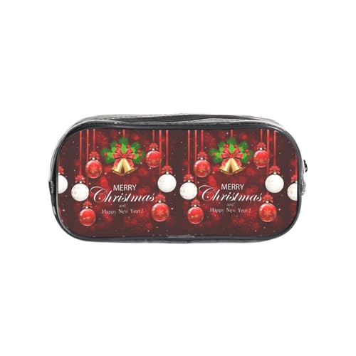 HAHAFU Federmäppchen mit Weihnachtsbällen und goldener Glocke, transparentes PVC-Federmäppchen, transparente Make-up-Tasche für Schule, Büro, Reisen, Fitnessstudio, Zubehör (komplett bedruckte von HAHAFU