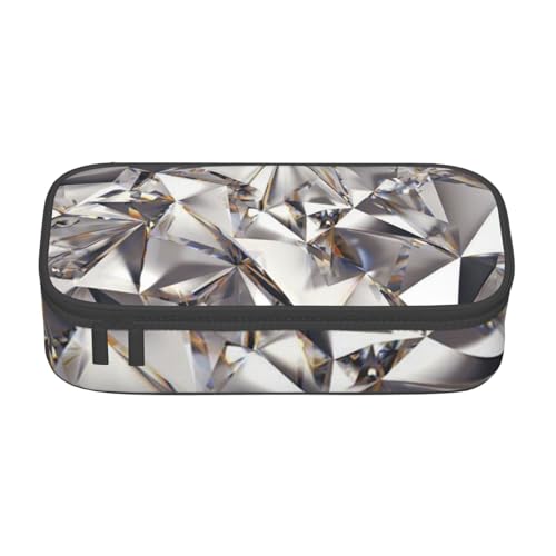 HAHAFU Federmäppchen mit abstraktem Diamant-Kristallmuster, langlebig, großes Fassungsvermögen, mit mehreren Fächern, bedruckt, wasserabweisend, Polyester, Schulbedarf-Organizer (quadratisches Design von HAHAFU