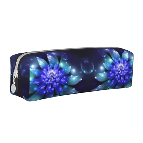 HAHAFU Federmäppchen mit blauen Blumen für Mädchen und Jungen, bedrucktes Leder, Schreibwaren-Organizer, Box, Schule, Büro, Federmäppchen, weiß, Einheitsgröße, Taschen-Organizer von HAHAFU