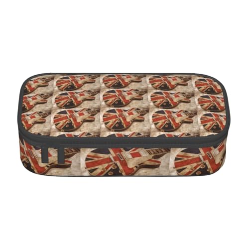 HAHAFU Federmäppchen mit britischer Flagge, langlebig, großes Fassungsvermögen, mit mehreren Fächern, bedruckt, wasserabweisendes Polyester, Schulbedarf-Organizer (quadratisches Design), Schwarz von HAHAFU