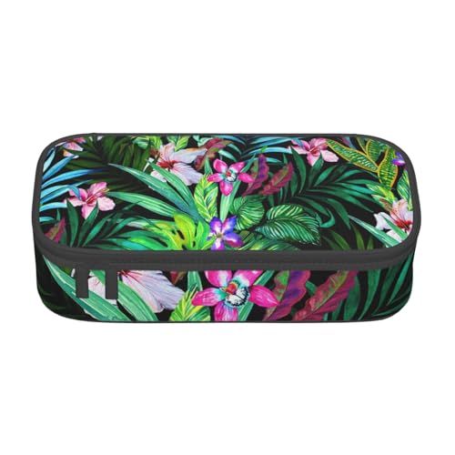 HAHAFU Federmäppchen mit bunten tropischen Blättern, langlebig, großes Fassungsvermögen, mit mehreren Fächern, bedruckt, wasserabweisend, Polyester, Schulbedarf-Organizer (quadratisches Design von HAHAFU