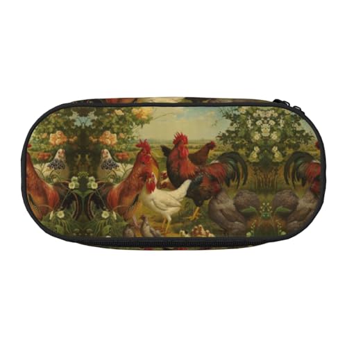 HAHAFU Federmäppchen mit doppeltem Reißverschluss, Motiv: Hühner und Bauernhof, großes Fassungsvermögen, knautschfestes Polyester, Organizer für Schule, Büro, Reisen von HAHAFU