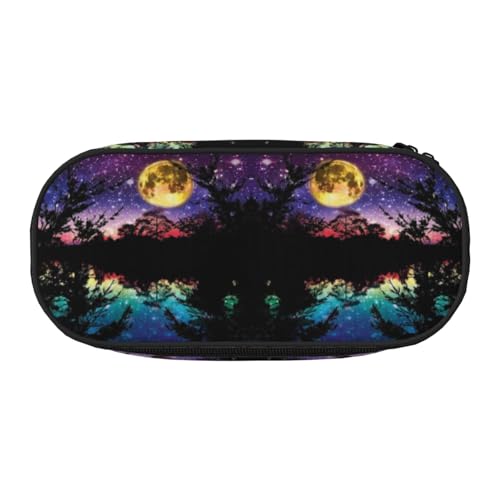 HAHAFU Federmäppchen mit doppeltem Reißverschluss, Motiv: Nacht mit Bäumen, großes Fassungsvermögen, knautschfester Polyester-Organizer mit 4 Stiftfächern und Netztasche für Schule, Büro, Reisen von HAHAFU