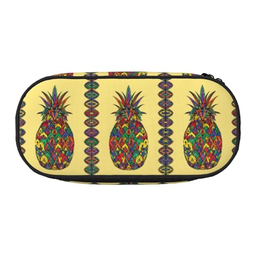 HAHAFU Federmäppchen mit doppeltem Reißverschluss, Motiv: Regenbogen-Ananas, Make-up-Tasche, großes Fassungsvermögen, knautschfestes Polyester, Organizer für Schule, Büro, Reisen von HAHAFU