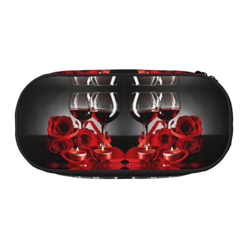 HAHAFU Federmäppchen mit doppeltem Reißverschluss, Motiv: Rotweinrosen und Kerzen, großes Fassungsvermögen, knautschfester Polyester-Organizer mit 4 Stiftfächern und Netztasche für Schule, Büro von HAHAFU