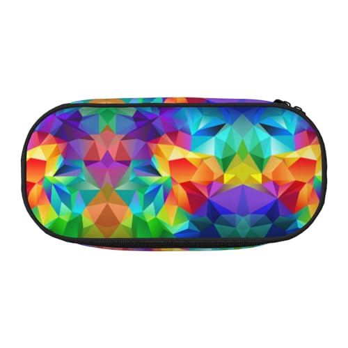 HAHAFU Federmäppchen mit doppeltem Reißverschluss, Regenbogenfarben, geometrisch, Make-up-Tasche, großes Fassungsvermögen, knautschfestes Polyester-Organizer mit 4 Stiftfächern und Netztasche für von HAHAFU