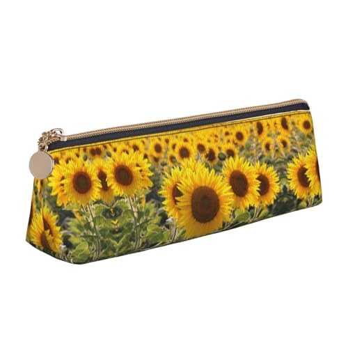 HAHAFU Federmäppchen mit gelbem Sonnenblumen-Blumenmuster für Mädchen und Jungen, bedrucktes Leder, Schreibwaren-Organizer, Box, Schule, Bürobedarf, weiß, Einheitsgröße, Taschen-Organizer von HAHAFU