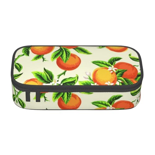 HAHAFU Federmäppchen mit gelben Blüten und orangefarbenen Früchten, langlebig, großes Fassungsvermögen, mit mehreren Fächern, bedruckt, wasserabweisend, Polyester, Schulbedarf-Organizer (quadratisches von HAHAFU