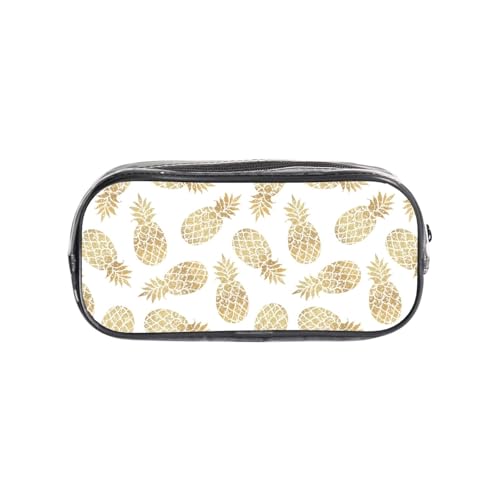 HAHAFU Federmäppchen mit goldenem Ananas-Hintergrund, transparentes PVC-Federmäppchen, transparente Make-up-Tasche für Schule, Büro, Reisen, Fitnessstudio, Zubehör, Organizer (komplett bedruckte von HAHAFU