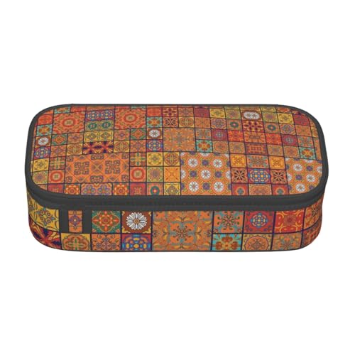 HAHAFU Federmäppchen mit marokkanischem geometrischem Muster, langlebig, großes Fassungsvermögen, mit mehreren Fächern, bedruckt, wasserabweisend, Polyester, Schulbedarf-Organizer (quadratisches von HAHAFU