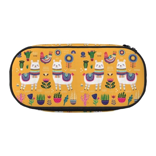 HAHAFU Federmäppchen mit niedlichem Cartoon-Alpaka-Motiv und doppeltem Reißverschluss, großes Fassungsvermögen, knautschfestes Polyester, Organizer für Schule, Büro, Reisen von HAHAFU