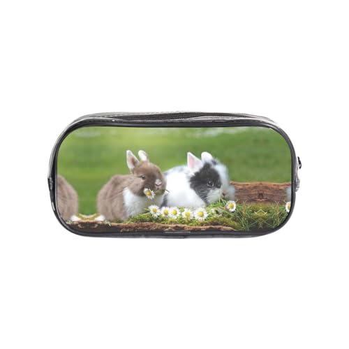 HAHAFU Federmäppchen mit niedlichem Kaninchen, transparent, Make-up-Tasche für Schule, Büro, Reisen, Fitnessstudio, Zubehör, Organizer (komplett bedruckte Vorderseite) von HAHAFU