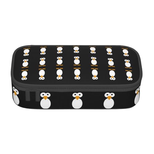 HAHAFU Federmäppchen mit niedlichem Pinguin, langlebig, großes Fassungsvermögen, mehrere Fächer, bedruckt, wasserabweisend, Polyester, Schulbedarf-Organizer (quadratisches Design), Schwarz von HAHAFU
