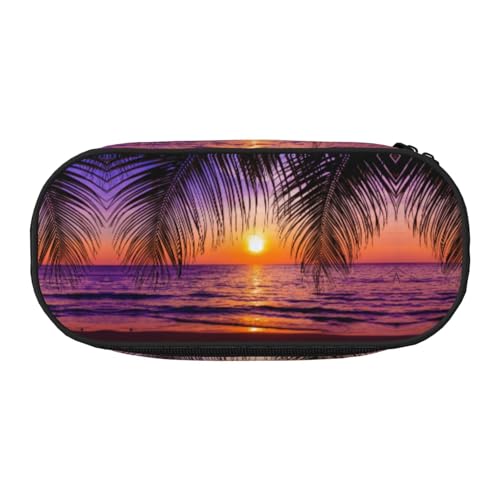 HAHAFU Federmäppchen mit tropischen Palmen, Dämmerung, Doppelreißverschluss, Make-up-Tasche, großes Fassungsvermögen, knautschfester Polyester-Organizer für Schule, Büro, Reisen von HAHAFU