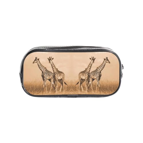 HAHAFU Federmäppchen mit zwei Giraffen, transparent, PVC, für Schule, Büro, Reisen, Fitnessstudio, Zubehör, Organizer (komplett bedruckte Vorderseite) von HAHAFU