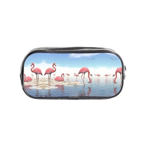 HAHAFU Flock of Flamingos On The Beach transparentes PVC-Federmäppchen, transparente Make-up-Tasche für Schule, Büro, Reisen, Fitnessstudio, Zubehör, Organizer (Volldruck auf der Vorderseite) von HAHAFU