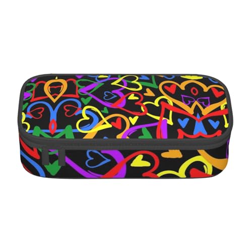 HAHAFU Gay Pride Federmäppchen in Regenbogenfarben, langlebig, großes Fassungsvermögen, mit mehreren Fächern, bedruckt, wasserabweisend, Polyester, Schulbedarf-Organizer (quadratisches Design von HAHAFU