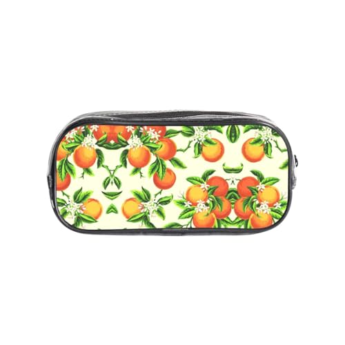 HAHAFU Gelbe Blüten und orangefarbene Früchte, transparentes PVC-Federmäppchen, transparente Make-up-Tasche für Schule, Büro, Reisen, Fitnessstudio, Zubehör, Organizer (komplett bedruckte Vorderseite) von HAHAFU