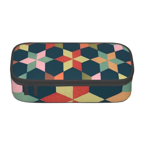 HAHAFU Geometriske Federmäppchen mit großem Fassungsvermögen und mehreren Fächern, bedruckt, wasserabweisend, Polyester, Schulbedarf-Organizer (quadratisches Design), Schwarz , Einheitsgröße von HAHAFU