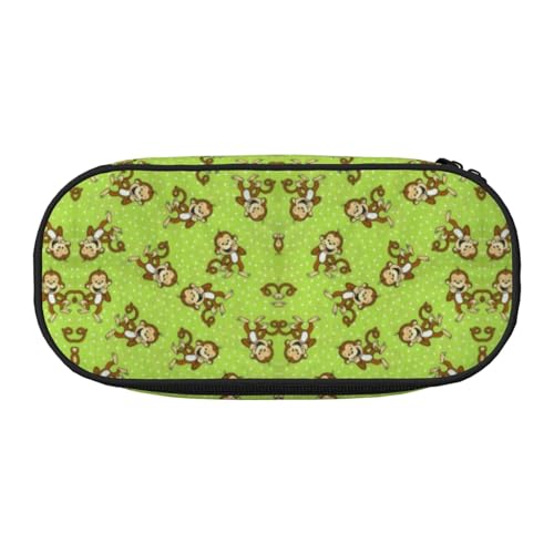 HAHAFU Green Clever Monkey Federmäppchen mit doppeltem Reißverschluss, großes Fassungsvermögen, knautschfestes Polyester-Organizer mit 4 Stiftfächern und Netztasche für Schule, Büro, Reisen von HAHAFU