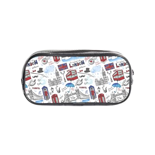 HAHAFU London transparentes PVC-Federmäppchen, transparente Make-up-Tasche für Schule, Büro, Reisen, Fitnessstudio, Zubehör, Organizer (komplett bedruckte Vorderseite) von HAHAFU