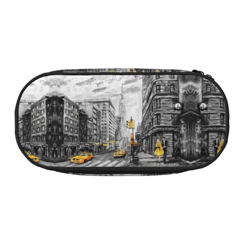 HAHAFU Love from New York Federmäppchen mit doppeltem Reißverschluss, großes Fassungsvermögen, knautschfester Polyester-Organizer mit 4 Stiftfächern und Netztasche für Schule, Büro, Reisen von HAHAFU